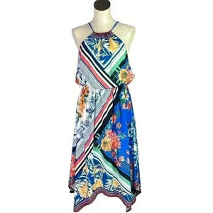 Jealous Tomato Womens M Keyhole Halter Handkerchief Midi Dress Multcolor Floral